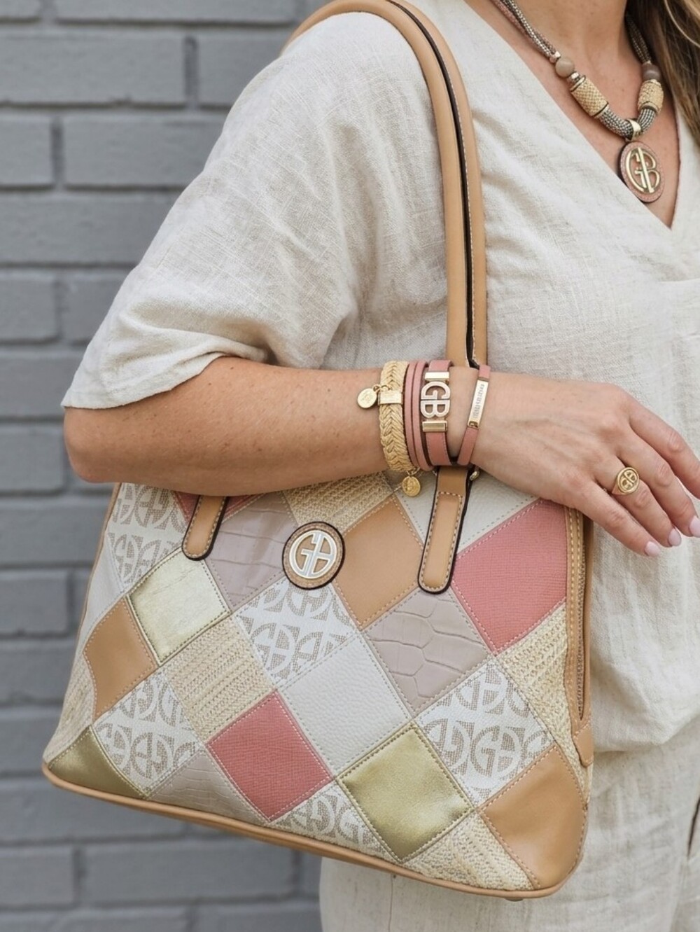 NWT Vintage Y2K Giani Bernini Patchwork Satchel Multicolor Re Coach Patchwork